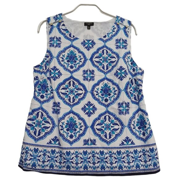 Talbots Top Sleeveless Tile Print Tank Blouse Size 10 Petite - Picture 1 of 11